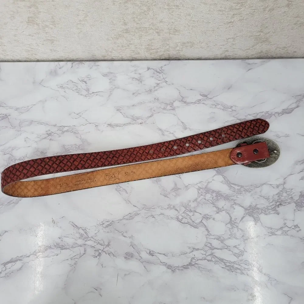 Winston Vintage Leather Belt with Silver Tone Buckle
